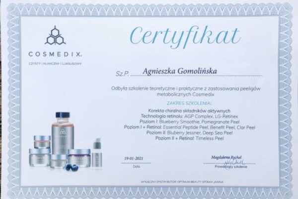 Cosmedix - szkolenie teoretyczne i praktyczne w zastosowaniu peelingow metabolicznych Cosmedix - Agnieszka Gomolińska