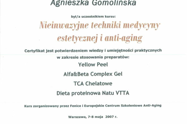 Fenice education - Nieinwazyjne techniki medycy estetycznej i anti-agning - Agnieszka Gomolińska
